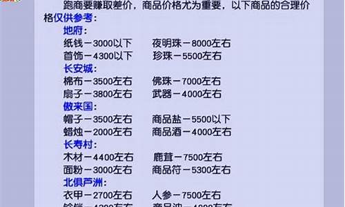 50级梦幻跑商攻略-梦幻59跑商路线