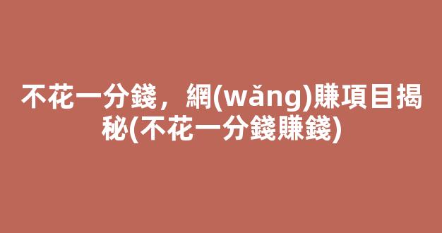 不花一分錢，網(wǎng)賺項目揭秘(不花一分錢賺錢) - 嚴(yán)選資源大全