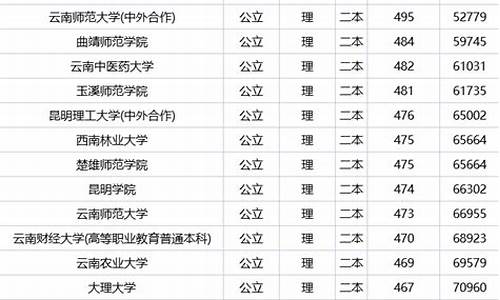 云南二本公办大学排名及分数线理科,云南二本公办大学排名及分数线