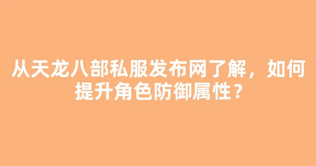 从天龙八部私服发布网了解，如何提升角色防御属性？