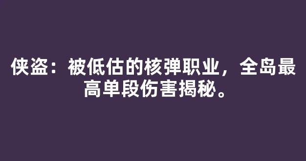 侠盗：被低估的核弹职业，全岛最高单段伤害揭秘。