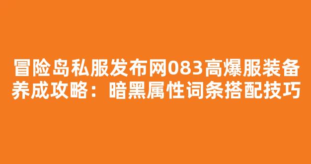 冒险岛私服发布网083高爆服装备养成攻略：暗黑属性词条搭配技巧