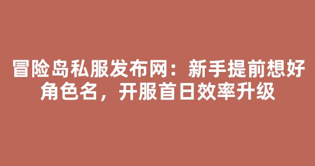 冒险岛私服发布网：新手提前想好角色名，开服首日效率升级