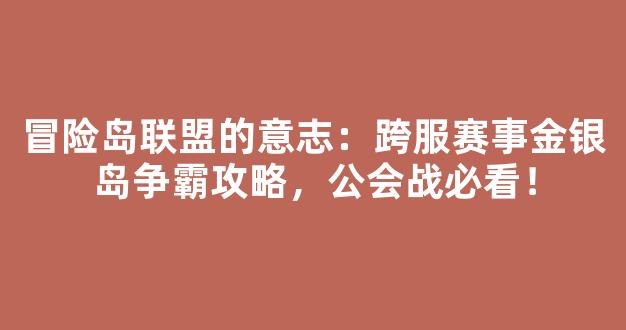 冒险岛联盟的意志：跨服赛事金银岛争霸攻略，公会战必看！