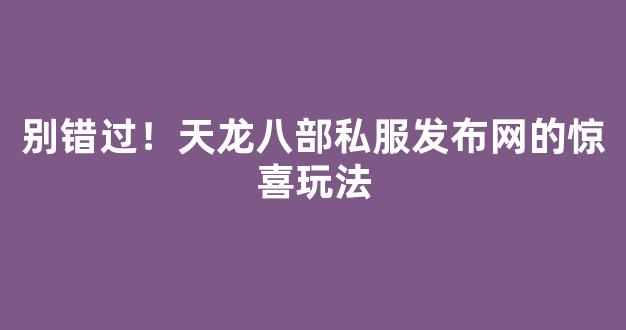 别错过！天龙八部私服发布网的惊喜玩法