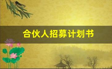 合伙人招募计划书(合伙策划招募书)_https://www.syklpowerbike.com_上交所_第1张