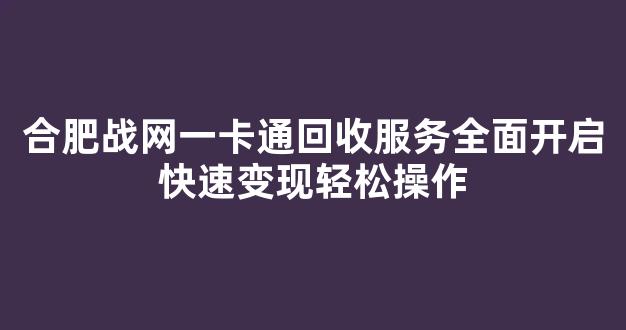 合肥战网一卡通回收服务全面开启快速变现轻松操作