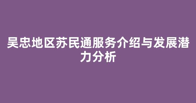 吴忠地区苏民通服务介绍与发展潜力分析