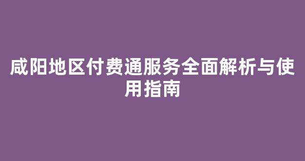 咸阳地区付费通服务全面解析与使用指南
