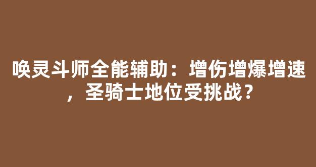 唤灵斗师全能辅助：增伤增爆增速，圣骑士地位受挑战？