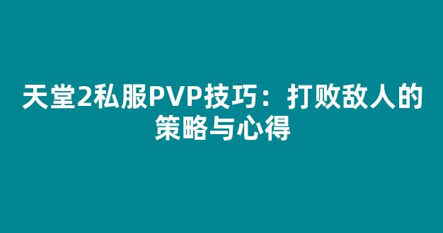 天堂2私服PVP技巧：打败敌人的策略与心得
