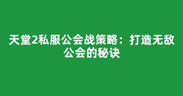 天堂2私服公会战策略：打造无敌公会的秘诀