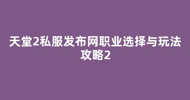 天堂2私服发布网职业选择与玩法攻略