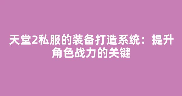 天堂2私服的装备打造系统：提升角色战力的关键