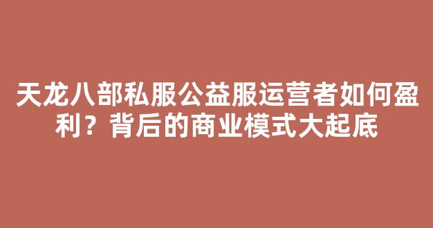 天龙八部私服公益服运营者如何盈利？背后的商业模式大起底