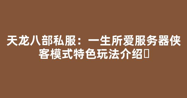 天龙八部私服：一生所爱服务器侠客模式特色玩法介绍​