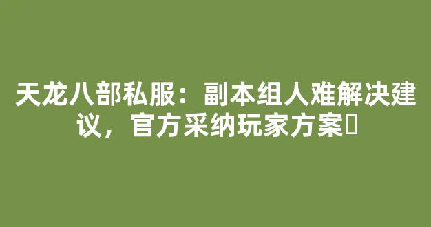 天龙八部私服：副本组人难解决建议，官方采纳玩家方案​