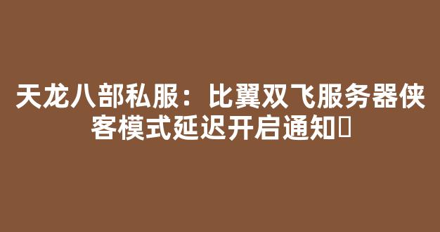 天龙八部私服：比翼双飞服务器侠客模式延迟开启通知​
