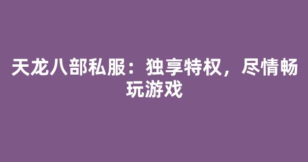 天龙八部私服：独享特权，尽情畅玩游戏