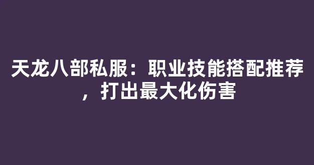 天龙八部私服：职业技能搭配推荐，打出最大化伤害