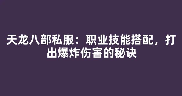 天龙八部私服：职业技能搭配，打出爆炸伤害的秘诀