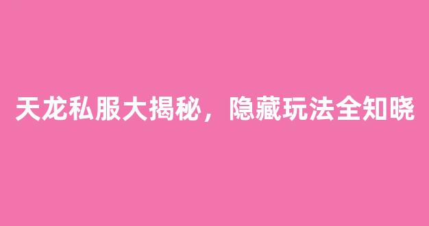 天龙私服大揭秘，隐藏玩法全知晓