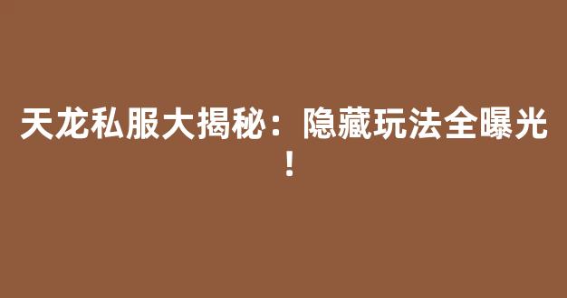 天龙私服大揭秘：隐藏玩法全曝光！