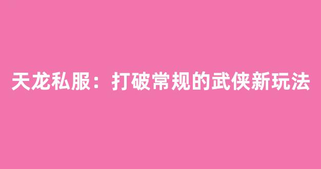 天龙私服：打破常规的武侠新玩法