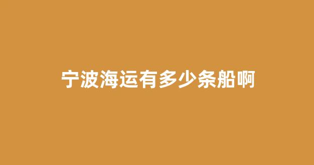 宁波海运有多少条船啊(宁波海运是国企吗)_https://www.hangfeite.com_深交所_第1张
