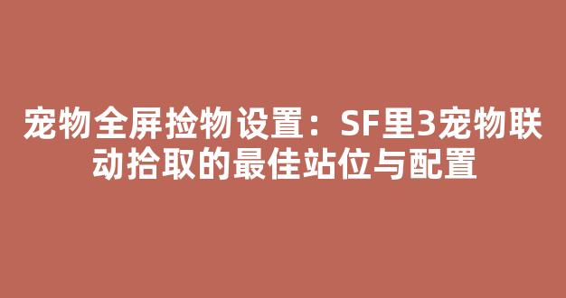 宠物全屏捡物设置：SF里3宠物联动拾取的最佳站位与配置