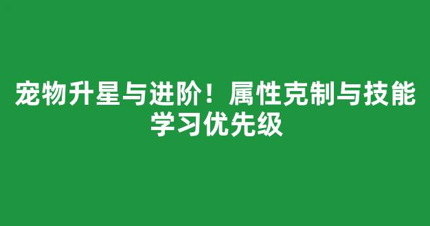 宠物升星与进阶！属性克制与技能学习优先级