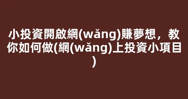 小投資開啟網(wǎng)賺夢想，教你如何做(網(wǎng)上投資小項目) - 嚴選資源大全