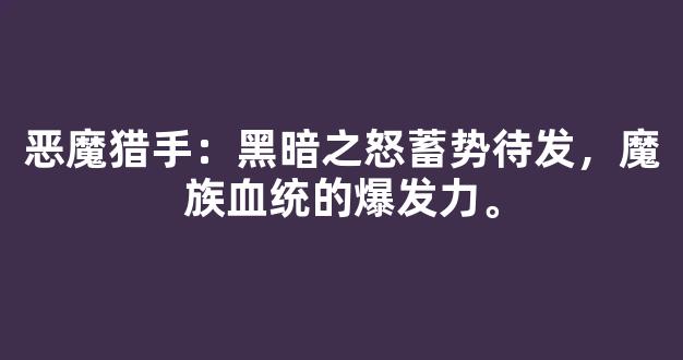 恶魔猎手：黑暗之怒蓄势待发，魔族血统的爆发力。