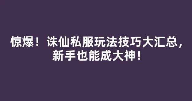 惊爆！诛仙私服玩法技巧大汇总，新手也能成大神！