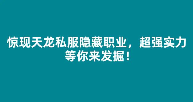 惊现天龙私服隐藏职业，超强实力等你来发掘！