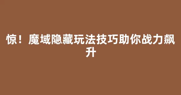 惊！魔域隐藏玩法技巧助你战力飙升