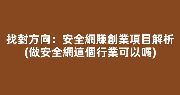 找對方向：安全網賺創業項目解析(做安全網這個行業可以嗎) - 嚴選資源大全