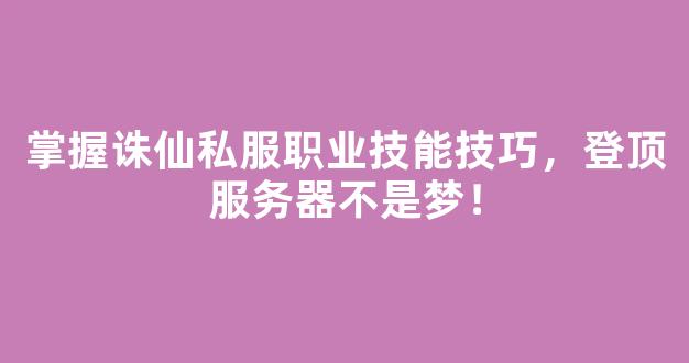 掌握诛仙私服职业技能技巧，登顶服务器不是梦！