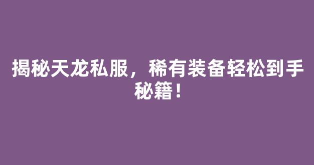 揭秘天龙私服，稀有装备轻松到手秘籍！