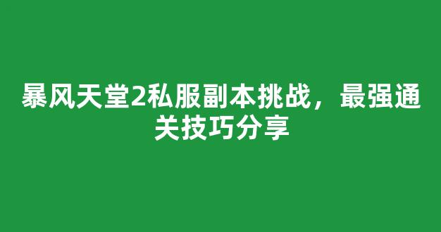 暴风天堂2私服副本挑战，最强通关技巧分享