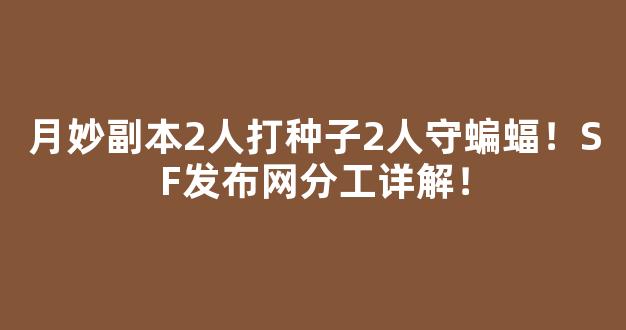 月妙副本2人打种子2人守蝙蝠！SF发布网分工详解！