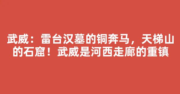 武威：雷台汉墓的铜奔马，天梯山的石窟！武威是河西走廊的重镇