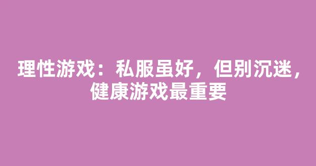 理性游戏：私服虽好，但别沉迷，健康游戏最重要