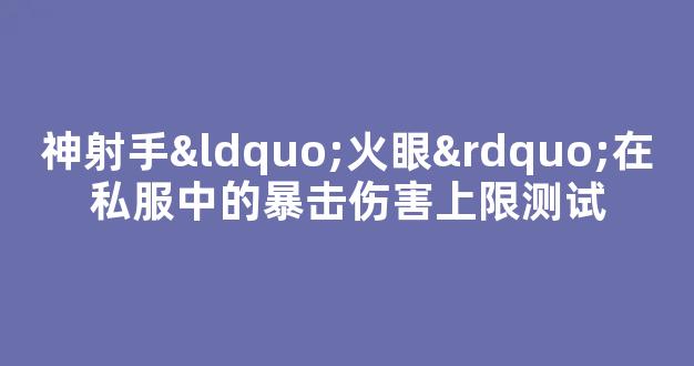 神射手“火眼”在私服中的暴击伤害上限测试