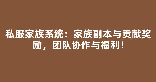 私服家族系统：家族副本与贡献奖励，团队协作与福利！