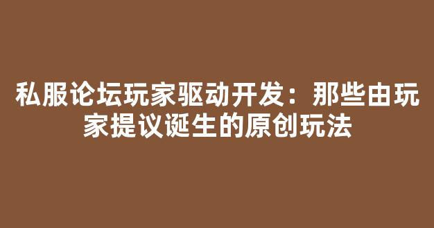私服论坛玩家驱动开发：那些由玩家提议诞生的原创玩法