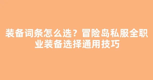 装备词条怎么选？冒险岛私服全职业装备选择通用技巧