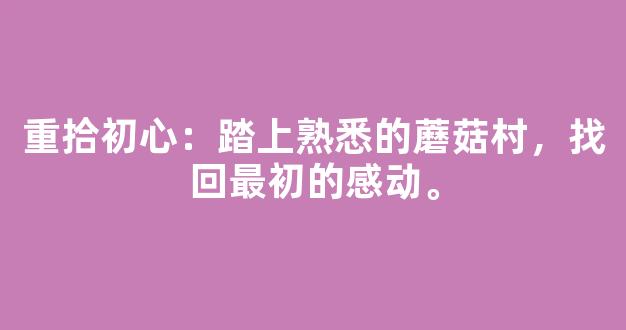 重拾初心：踏上熟悉的蘑菇村，找回最初的感动。