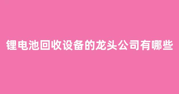 锂电池回收设备的龙头公司有哪些(锂电池回收处理龙头股)_https://www.hhem8.com_深交所_第1张