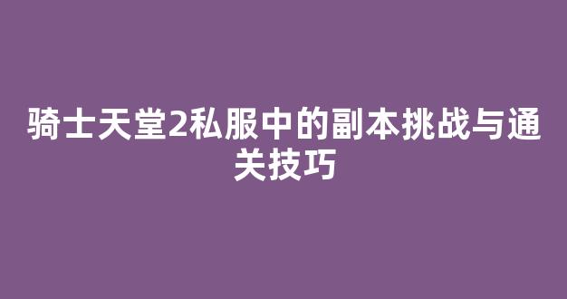 骑士天堂2私服中的副本挑战与通关技巧